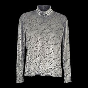 Frazier Lawrence Size XL Silver Velvet Burnout Long Sleeve Stretch Pullover
